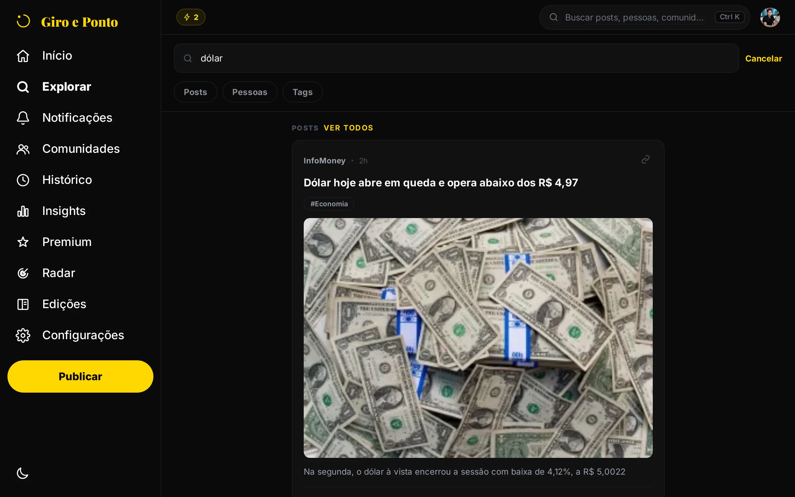 Captura do app Giro e Ponto no computador: a busca do Explorar