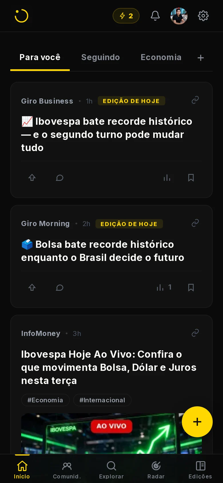 Captura do app Giro e Ponto no celular: o feed Para você