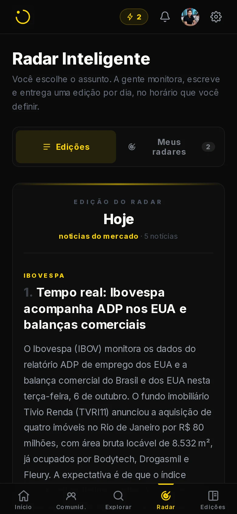 Captura do app Giro e Ponto no celular: o Radar